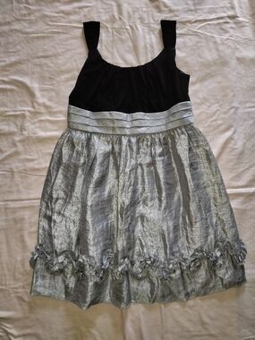 dressbarn Black Bodice with Silver Metallic Skirt Party Dress